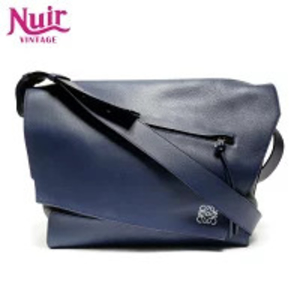 LOEWE Anton Leather Messenger Bag Shoulder Navy Blue